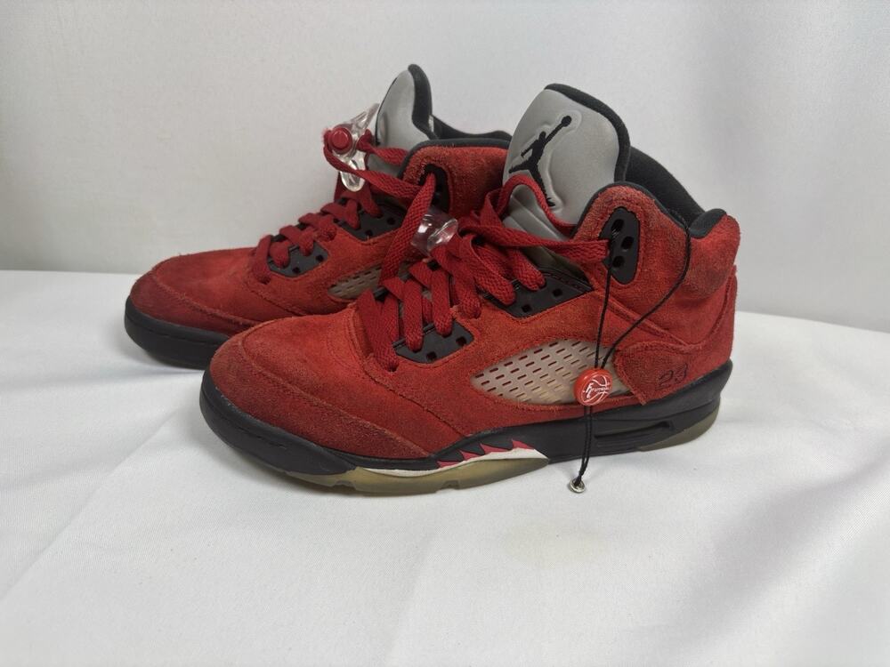 Nike Air Jordan 5 Retro Raging Bull Red Suede Shoes 440888 600 Youth Size 5